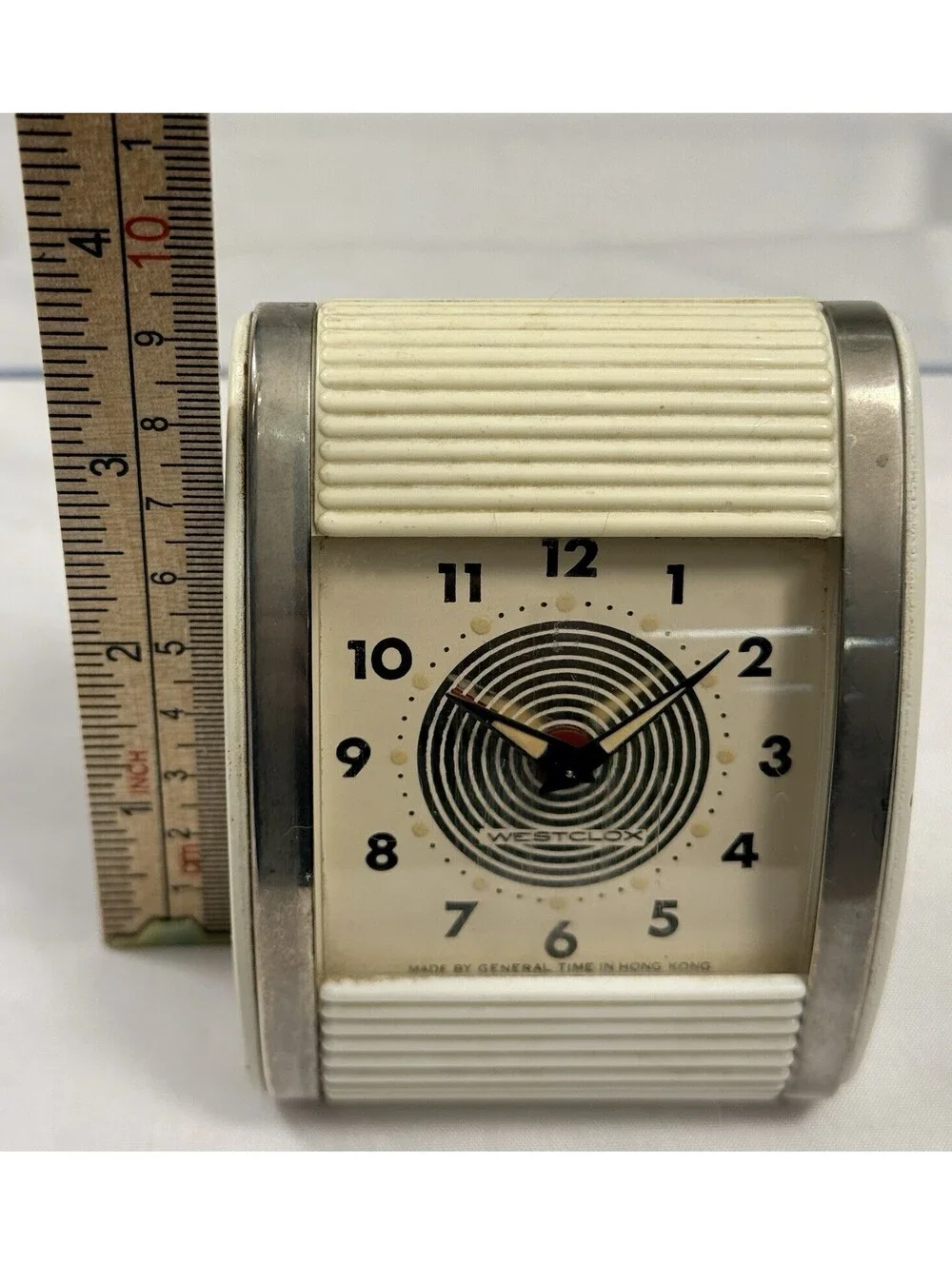 Westclox 1970’s Art Deco Roll Top Alarm Clock Cream Gold Wind Up Tested Works
